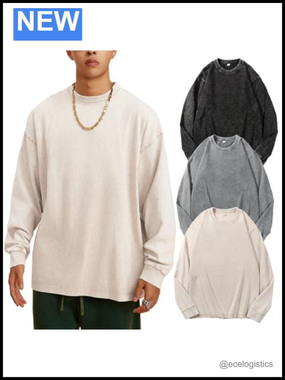 Oversized Cotton Long Sleeve Tee | Loose Fit, Crewneck, Baggy T-Shirts,